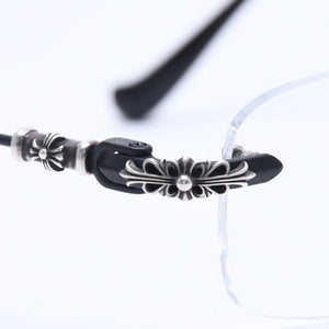 Very Good Condition CHROME HEARTS PILLS 3 Glasses Silver 925 55☐20-144 Eyewear Floral CH Plus Square Black Silver Hardware Used 4a005585