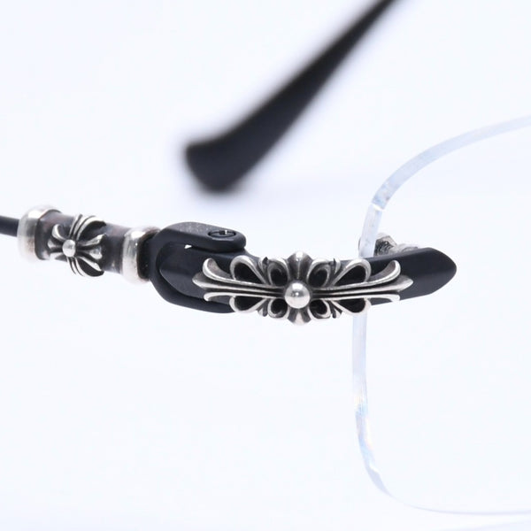 Very Good Condition CHROME HEARTS PILLS 3 Glasses Silver 925 55☐20-144 Eyewear Floral CH Plus Square Black Silver Hardware Used 4a005585