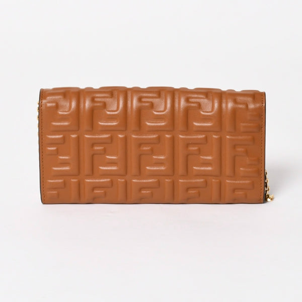 FENDI フェンディ 長財布 コンチネンタル財布 エンボス FFロゴ ブラウン ナッパレザー ゴールド金具 8M0365 美品 中古 4a005370