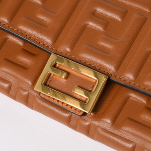 FENDI フェンディ 長財布 コンチネンタル財布 エンボス FFロゴ ブラウン ナッパレザー ゴールド金具 8M0365 美品 中古 4a005370