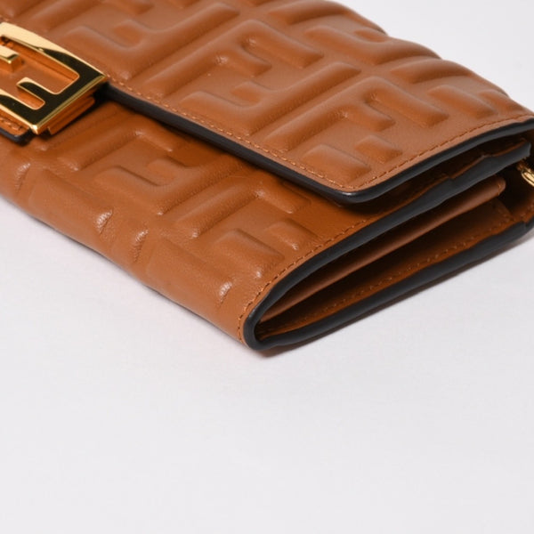 FENDI フェンディ 長財布 コンチネンタル財布 エンボス FFロゴ ブラウン ナッパレザー ゴールド金具 8M0365 美品 中古 4a005370