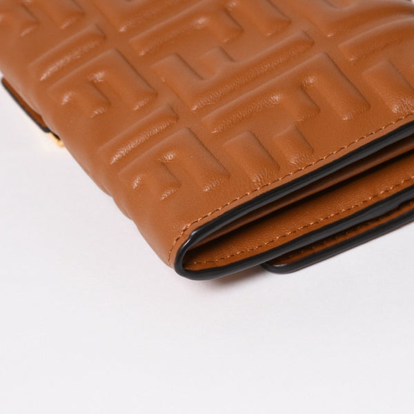 FENDI フェンディ 長財布 コンチネンタル財布 エンボス FFロゴ ブラウン ナッパレザー ゴールド金具 8M0365 美品 中古 4a005370