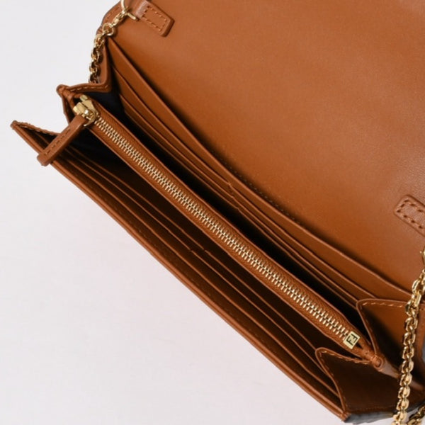 FENDI フェンディ 長財布 コンチネンタル財布 エンボス FFロゴ ブラウン ナッパレザー ゴールド金具 8M0365 美品 中古 4a005370
