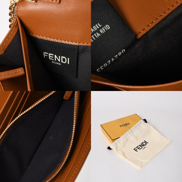 FENDI フェンディ 長財布 コンチネンタル財布 エンボス FFロゴ ブラウン ナッパレザー ゴールド金具 8M0365 美品 中古 4a005370