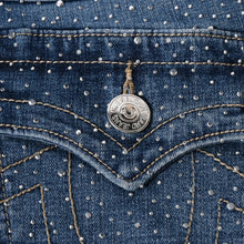 将图片加载到图库查看器，新品未使用 TRUE RELIGION トゥルーレリジョン JOEY Low Rise Cut-Off Short ショーツ コットン ラインストーン ブルー サイズ31 中古 4a005499
