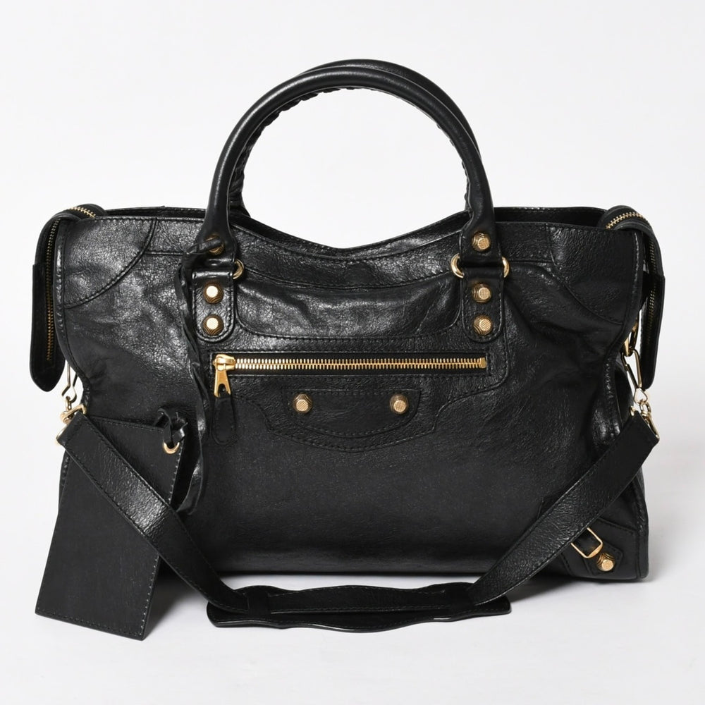 極美品 BALENCIAGA バレンシアガ ザジャイアントシティ レザー 2WAY ハンドバッグ ショルダーバッグ ブラック 281770 中古 4a005558