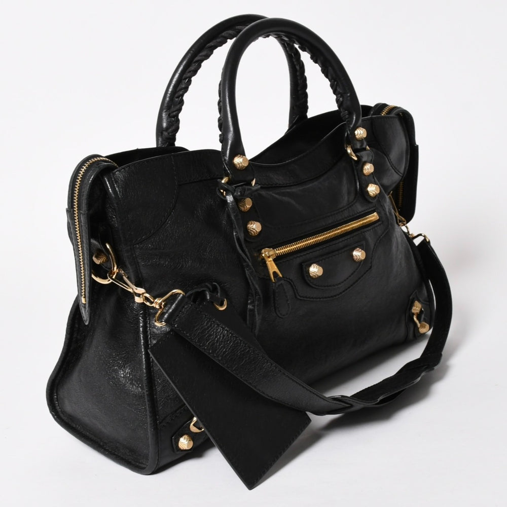 極美品 BALENCIAGA バレンシアガ ザジャイアントシティ レザー 2WAY ハンドバッグ ショルダーバッグ ブラック 281770 中古 4a005558