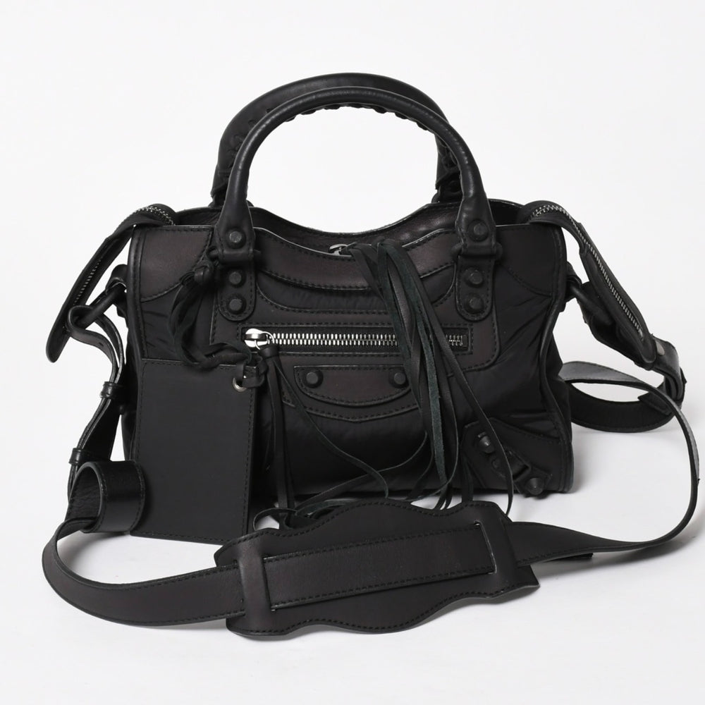 BALENCIAGA バレンシアガ クラシック ミニシティ ナイロン レザー 2WAY ハンドバッグ ショルダーバッグ ブラック 300295 美品 中古 4a005557
