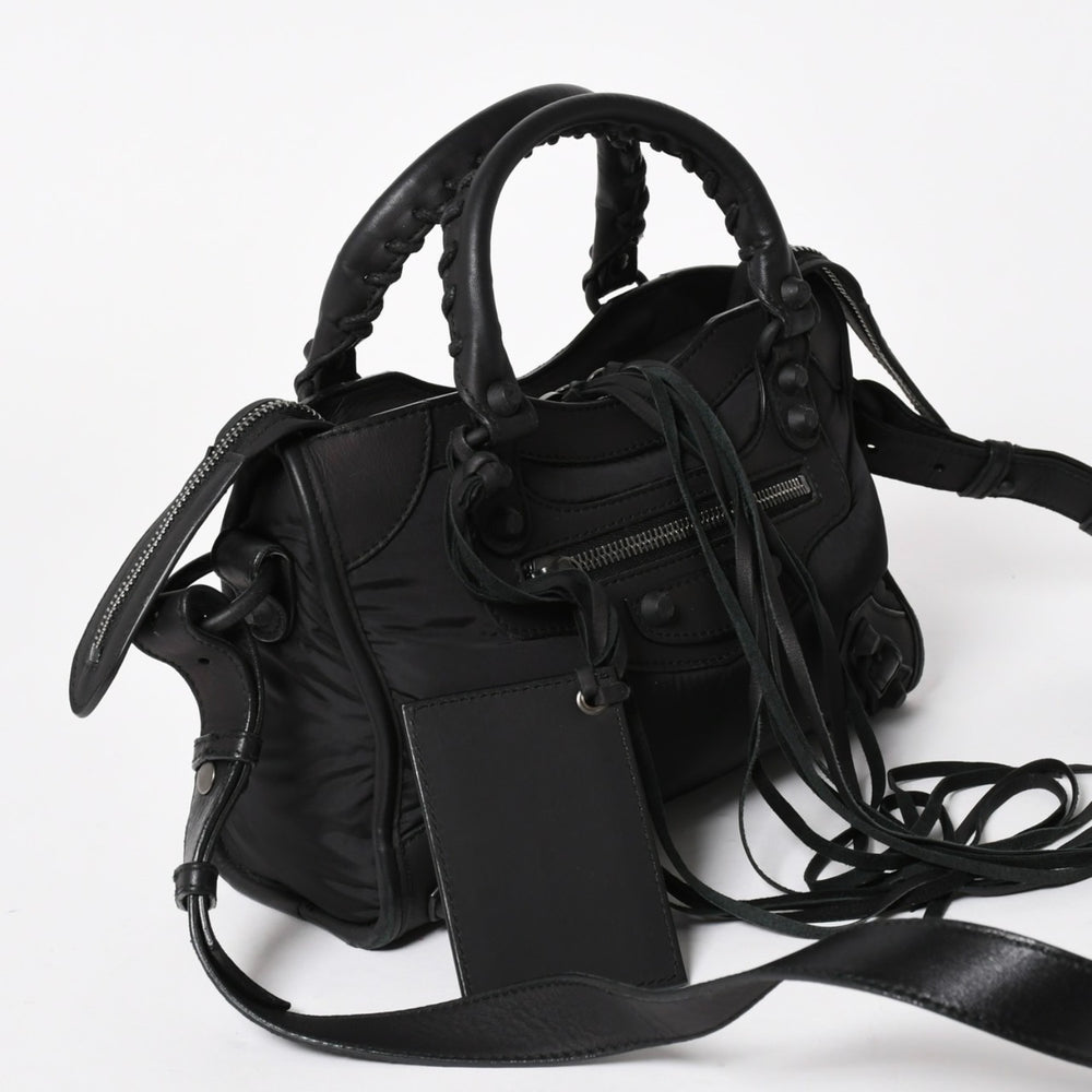 BALENCIAGA バレンシアガ クラシック ミニシティ ナイロン レザー 2WAY ハンドバッグ ショルダーバッグ ブラック 300295 美品 中古 4a005557