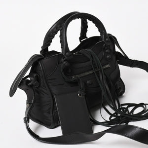 BALENCIAGA Classic Mini City Nylon Leather 2WAY Handbag Shoulder Bag Black 300295 Good Condition Used 4a005557