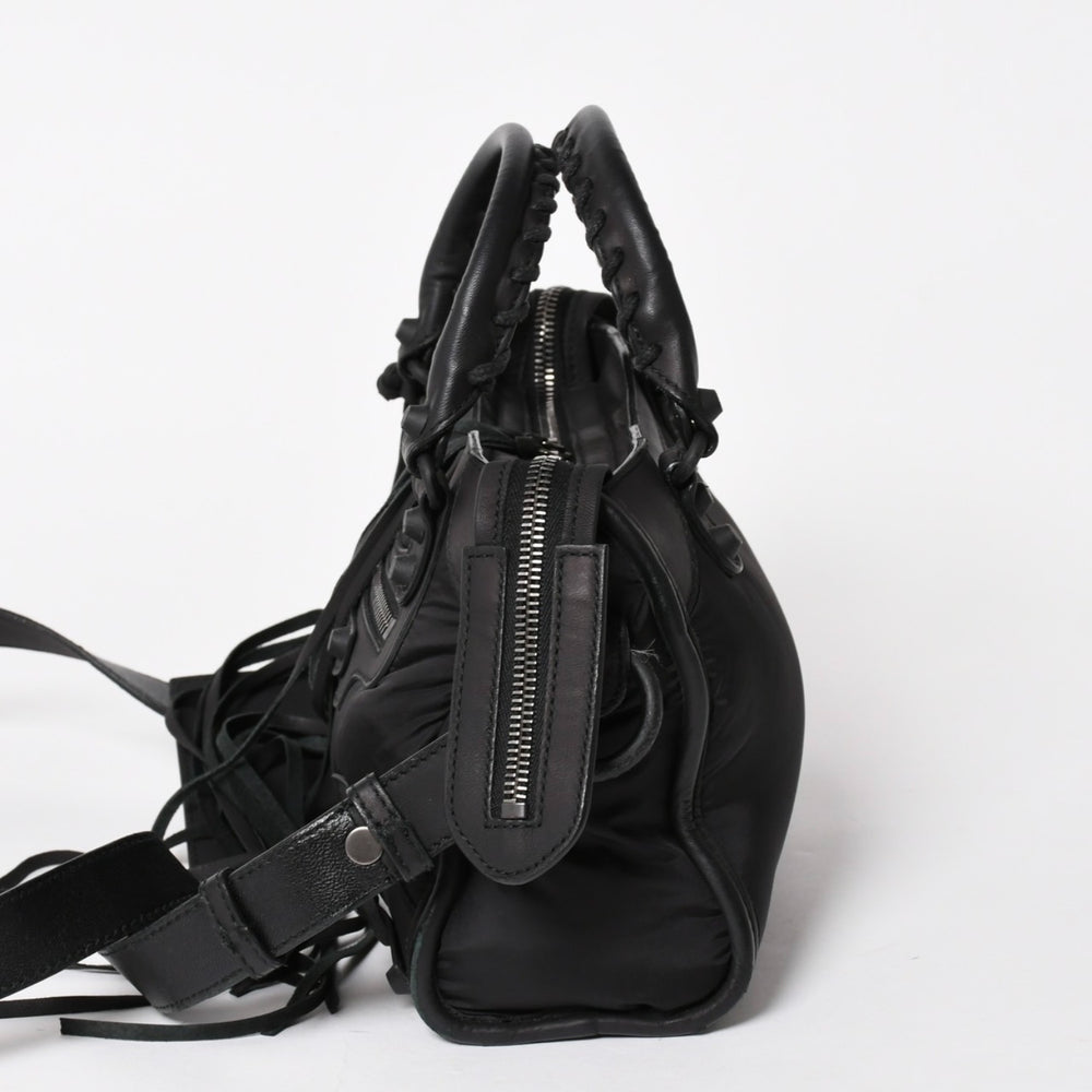 BALENCIAGA バレンシアガ クラシック ミニシティ ナイロン レザー 2WAY ハンドバッグ ショルダーバッグ ブラック 300295 美品 中古 4a005557