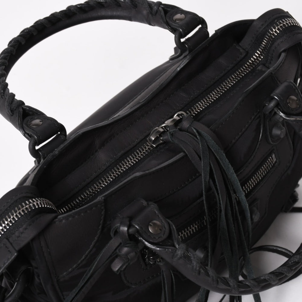 BALENCIAGA バレンシアガ クラシック ミニシティ ナイロン レザー 2WAY ハンドバッグ ショルダーバッグ ブラック 300295 美品 中古 4a005557