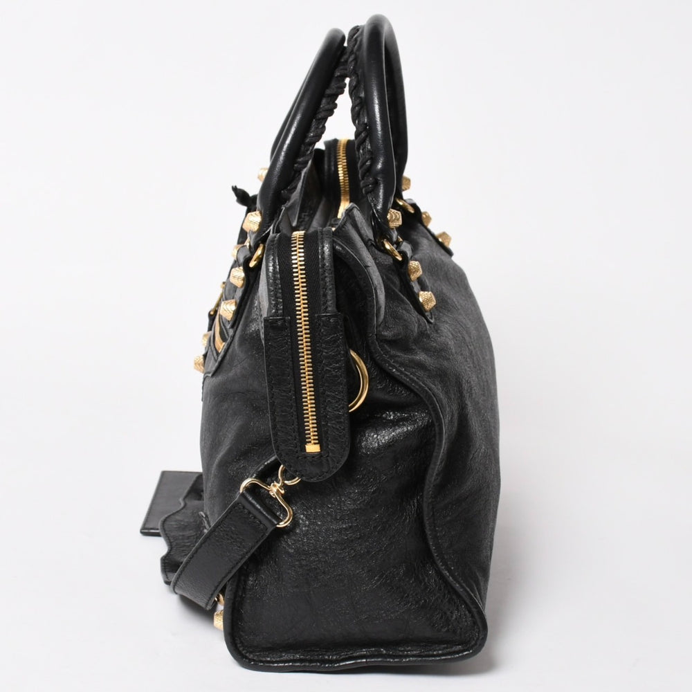 極美品 BALENCIAGA バレンシアガ ザジャイアントシティ レザー 2WAY ハンドバッグ ショルダーバッグ ブラック 281770 中古 4a005558