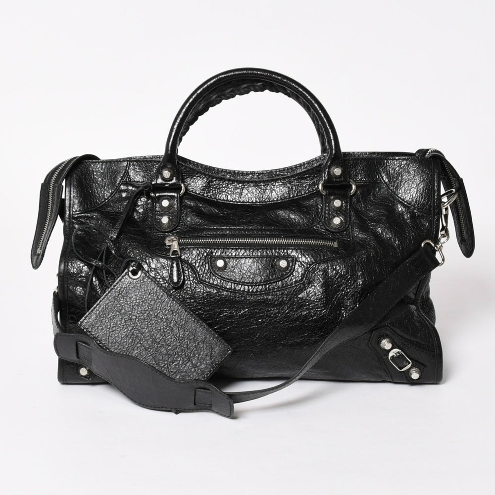 極美品 BALENCIAGA バレンシアガ Le City ルシティ ブラック ハンドバッグ ショルダーバッグ 281770 シルバー金具 シルバースタッズ 中古 4a005559