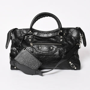 Very good condition BALENCIAGA Le City black handbag shoulder bag 281770 Silver hardware Silver studs Used 4a005559