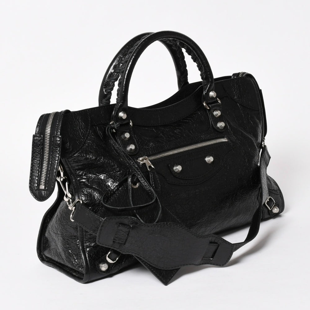 極美品 BALENCIAGA バレンシアガ Le City ルシティ ブラック ハンドバッグ ショルダーバッグ 281770 シルバー金具 シルバースタッズ 中古 4a005559