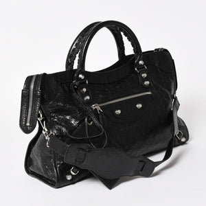 Very good condition BALENCIAGA Le City black handbag shoulder bag 281770 Silver hardware Silver studs Used 4a005559