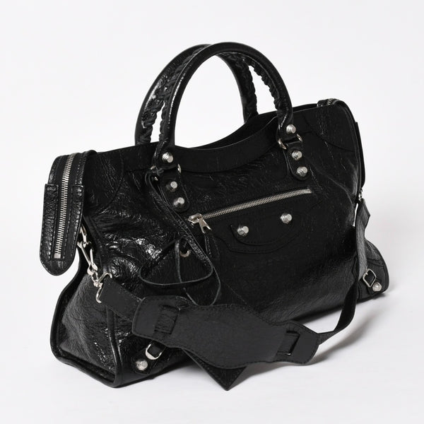 Very good condition BALENCIAGA Le City black handbag shoulder bag 281770 Silver hardware Silver studs Used 4a005559