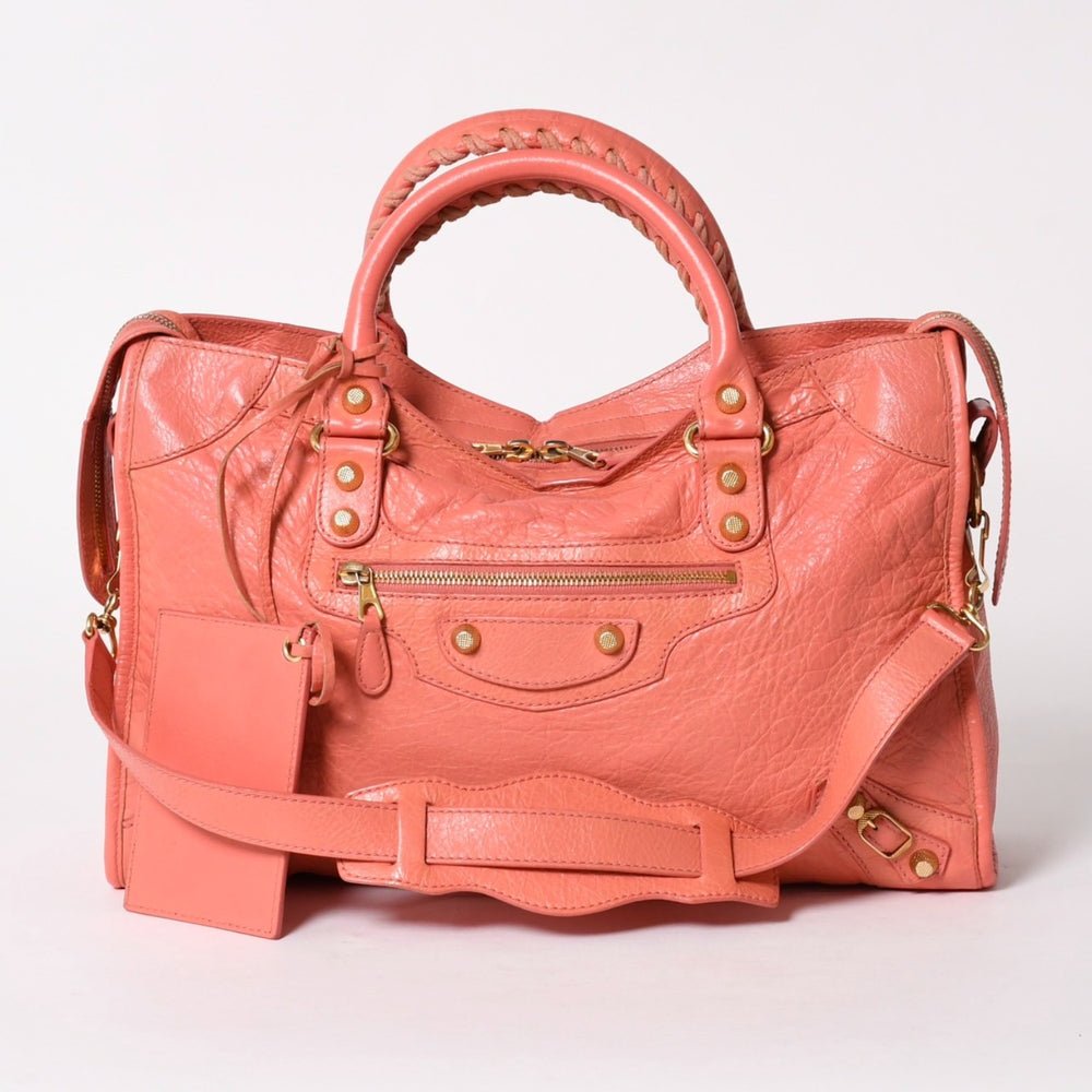 極美品 BALENCIAGA バレンシアガ ザ ジャイアントシティ レザー 2WAY ハンドバッグ ショルダーバッグ ピンク ゴールド金具 281770 中古 4a005561