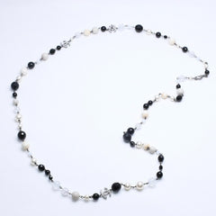 Mint condition CHANEL faux pearls with Coco Mark&ブRack Beads Long Necklace, White, Black, Clear Rhinestones, Used, 4a005552