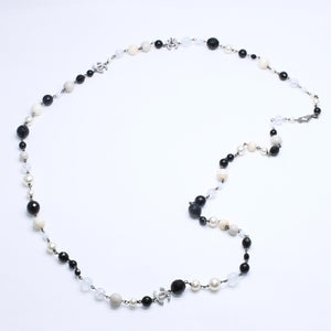 Mint condition CHANEL faux pearls with Coco Mark&ブRack Beads Long Necklace, White, Black, Clear Rhinestones, Used, 4a005552