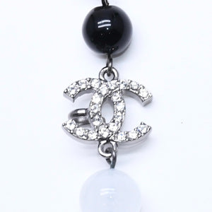 Mint condition CHANEL faux pearls with Coco Mark&ブRack Beads Long Necklace, White, Black, Clear Rhinestones, Used, 4a005552