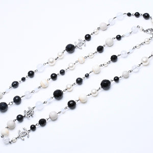 Mint condition CHANEL faux pearls with Coco Mark&ブRack Beads Long Necklace, White, Black, Clear Rhinestones, Used, 4a005552