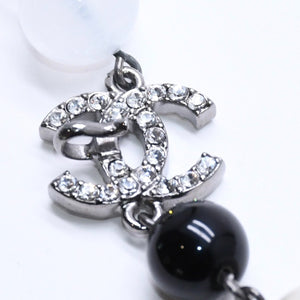 Mint condition CHANEL faux pearls with Coco Mark&ブRack Beads Long Necklace, White, Black, Clear Rhinestones, Used, 4a005552