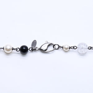 Mint condition CHANEL faux pearls with Coco Mark&ブRack Beads Long Necklace, White, Black, Clear Rhinestones, Used, 4a005552