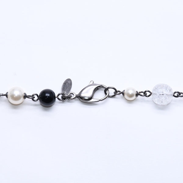Mint condition CHANEL faux pearls with Coco Mark&ブRack Beads Long Necklace, White, Black, Clear Rhinestones, Used, 4a005552