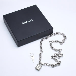 CHANEL Necklace Silver Chain Padlock Here Mark 193.9g Metal Silver Hardware Good Condition Used 4a005547