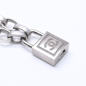 CHANEL Necklace Silver Chain Padlock Here Mark 193.9g Metal Silver Hardware Good Condition Used 4a005547
