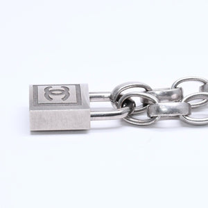 CHANEL Necklace Silver Chain Padlock Here Mark 193.9g Metal Silver Hardware Good Condition Used 4a005547
