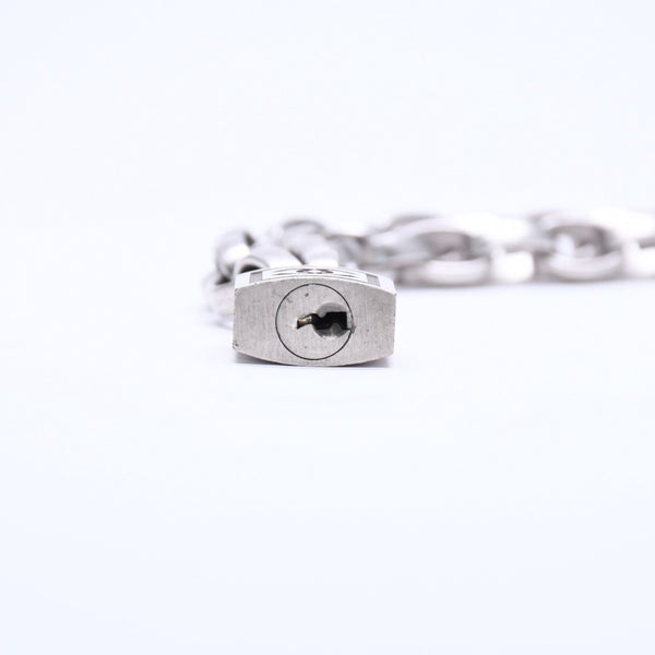 CHANEL Necklace Silver Chain Padlock Here Mark 193.9g Metal Silver Hardware Good Condition Used 4a005547