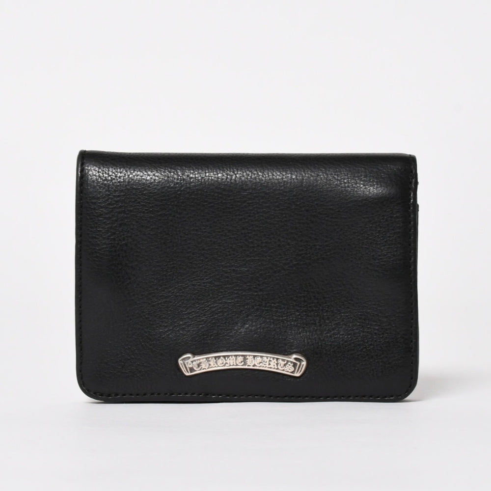 極美品 CHROME HEARTS クロムハーツ WALLET JOEY ジョーイウォレット 二つ折り財布 ダガージップ スクロールラベル ブラック 中古 4a005594