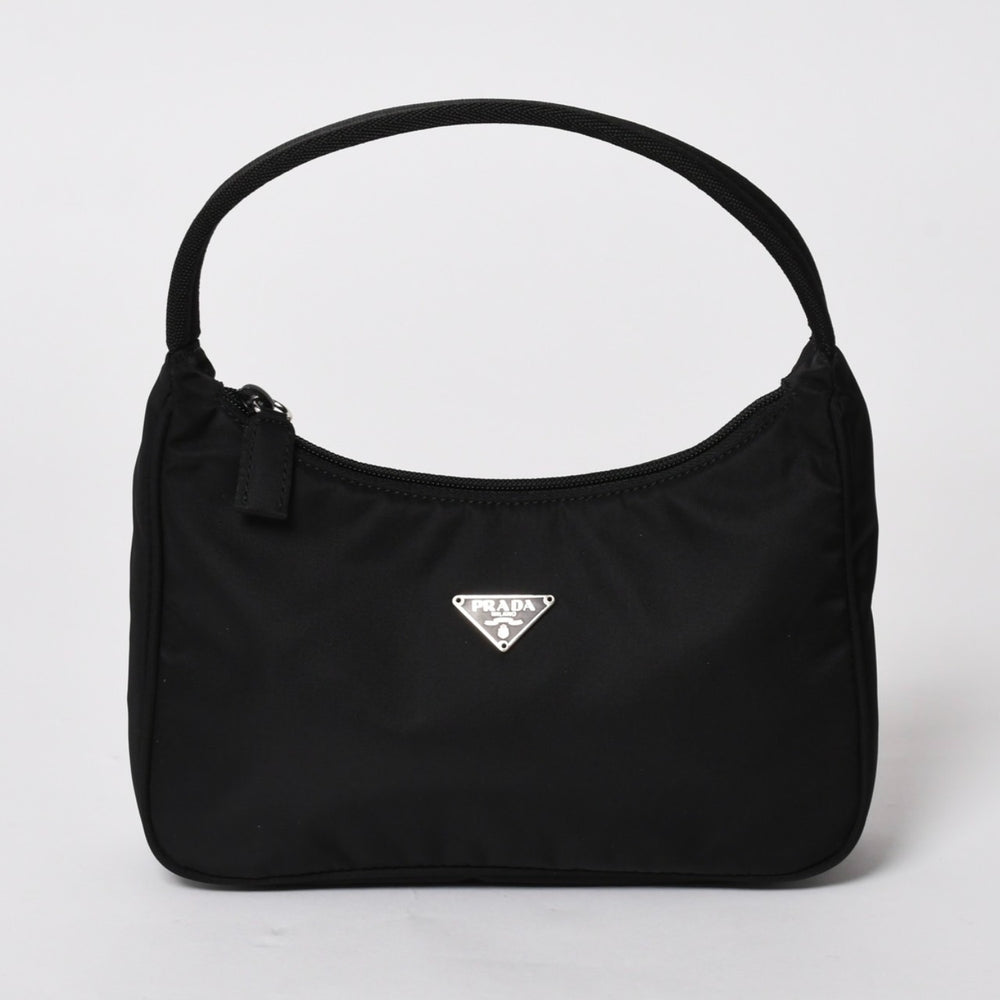 極美品 PRADA プラダ ホーボー ハンドバッグ MV515 トライアングルロゴ 三角ロゴプレート ナイロン ブラック 中古 4a005474