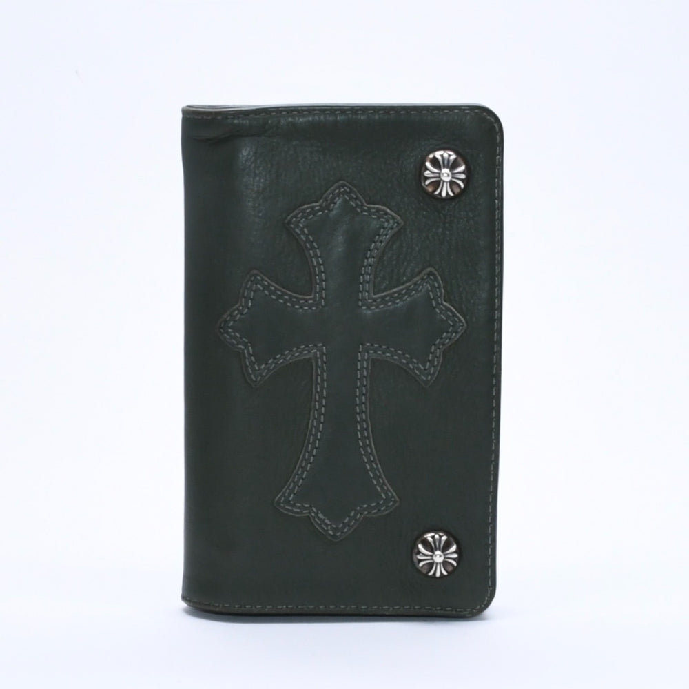 CHROME HEARTS クロムハーツ 1ZIP WALLET 1ジップ ウォレット CHクロスパッチ 1パッチ ノベルティレザー グリーン 美品 中古 4a005605