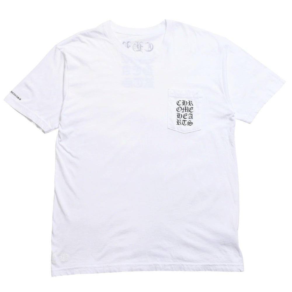 Very Good Condition CHROME HEARTS Vertical Logo Pocket T-shirt CH Plus Horseshoe Scroll Label White XL Size Used 4a005589