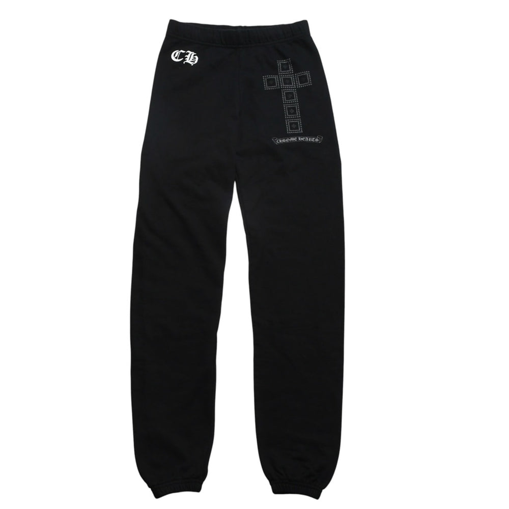 CHROME HEARTS Flamed Cross Sweatpants CH Logo Old English Logo Scroll Label Black XS Size Good Condition Used 4a005613