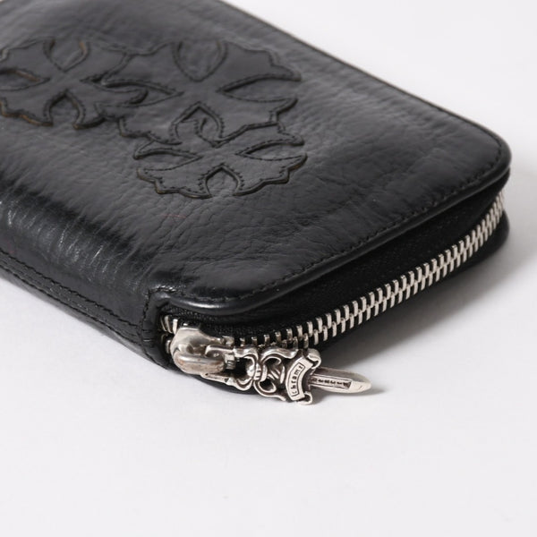 極美品 CHROME HEARTS クロムハーツ クロスパッチ BABY BANK ROBBER 3セメタリー レザー ベイビー ウォレット 財布 CHクロス装飾 中古 4a005609