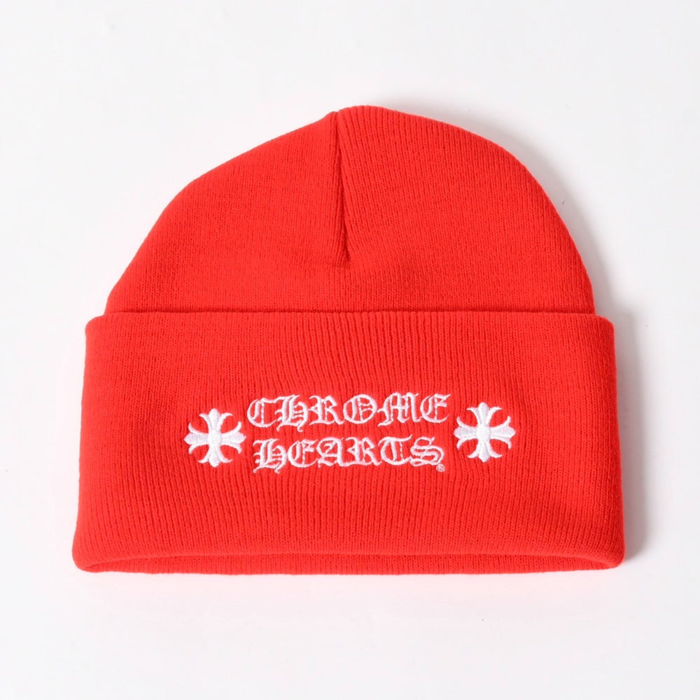 New and unused CHROME HEARTS WATCH CAP Beanie Knit Cap Red Acrylic ONE SIZE Embroidery Used 4a005588