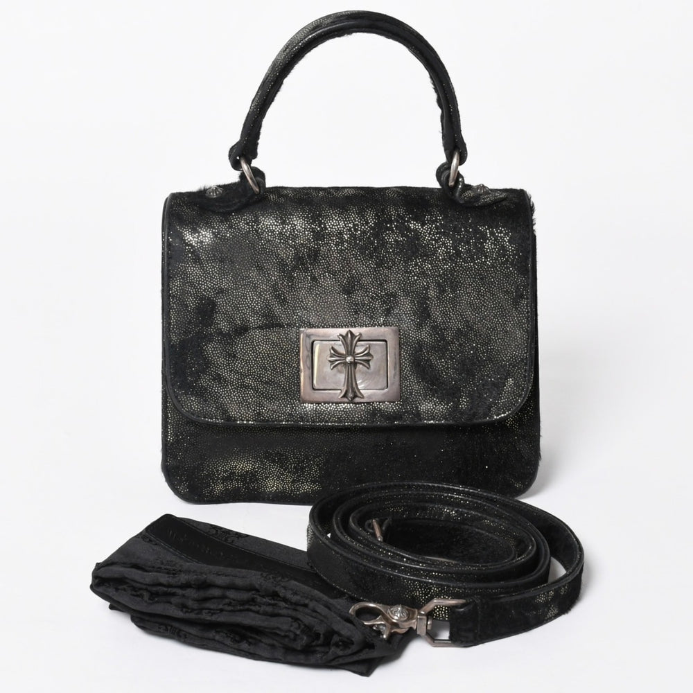 Very Good Condition CHROME HEARTS GROW UP 2WAY Bag Small CH Cross Silver 925 Harako Black Used 4a005574