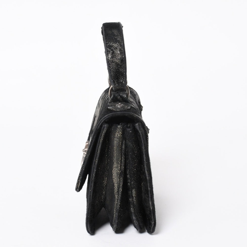 極美品 CHROME HEARTS クロムハーツ GROW UP グロウアップ 2WAYバッグ スモールCHクロス シルバー925 ハラコ ブラック 中古 4a005574