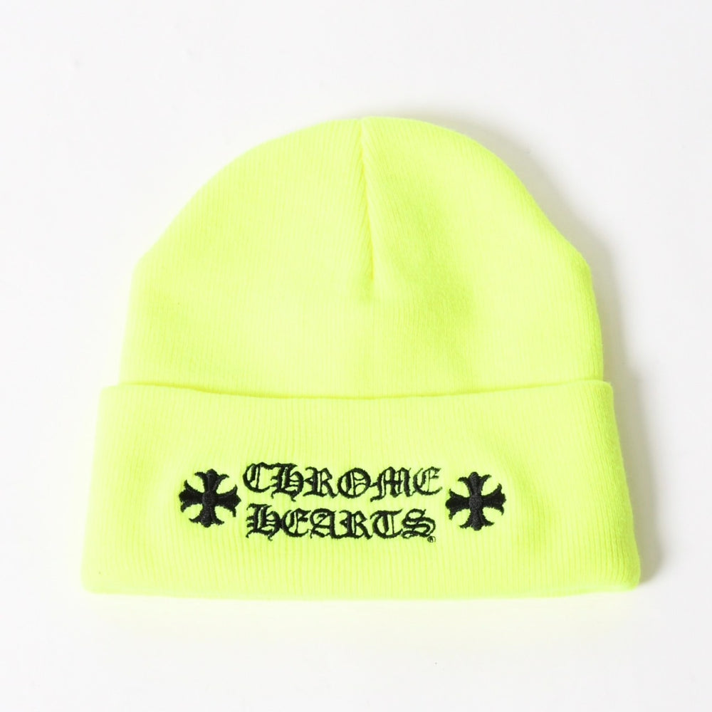 Like New CHROME HEARTS WATCH CAP Logo Embroidery Beanie Knit Cap Yellow Size OS Used 4a005581