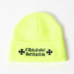 Like New CHROME HEARTS WATCH CAP Logo Embroidery Beanie Knit Cap Yellow Size OS Used 4a005581