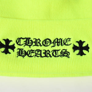 Like New CHROME HEARTS WATCH CAP Logo Embroidery Beanie Knit Cap Yellow Size OS Used 4a005581
