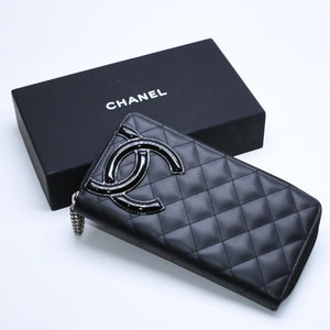 Like new CHANEL Cambon Line Round Zip Wallet Long Wallet A50078 19th Calfskin Black Silver Hardware Used 4a005664