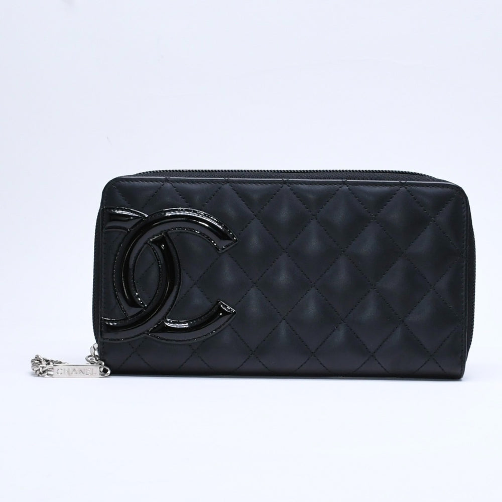 Like new CHANEL Cambon Line Round Zip Wallet Long Wallet A50078 19th Calfskin Black Silver Hardware Used 4a005664