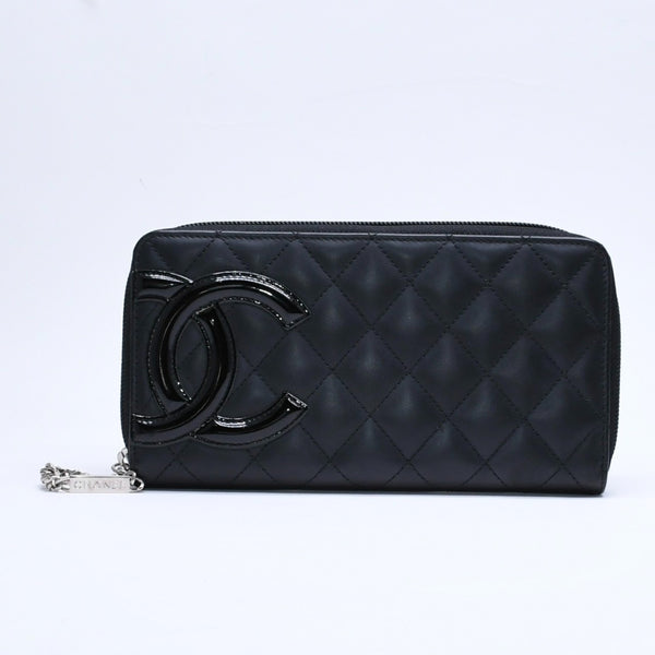 Like new CHANEL Cambon Line Round Zip Wallet Long Wallet A50078 19th Calfskin Black Silver Hardware Used 4a005664