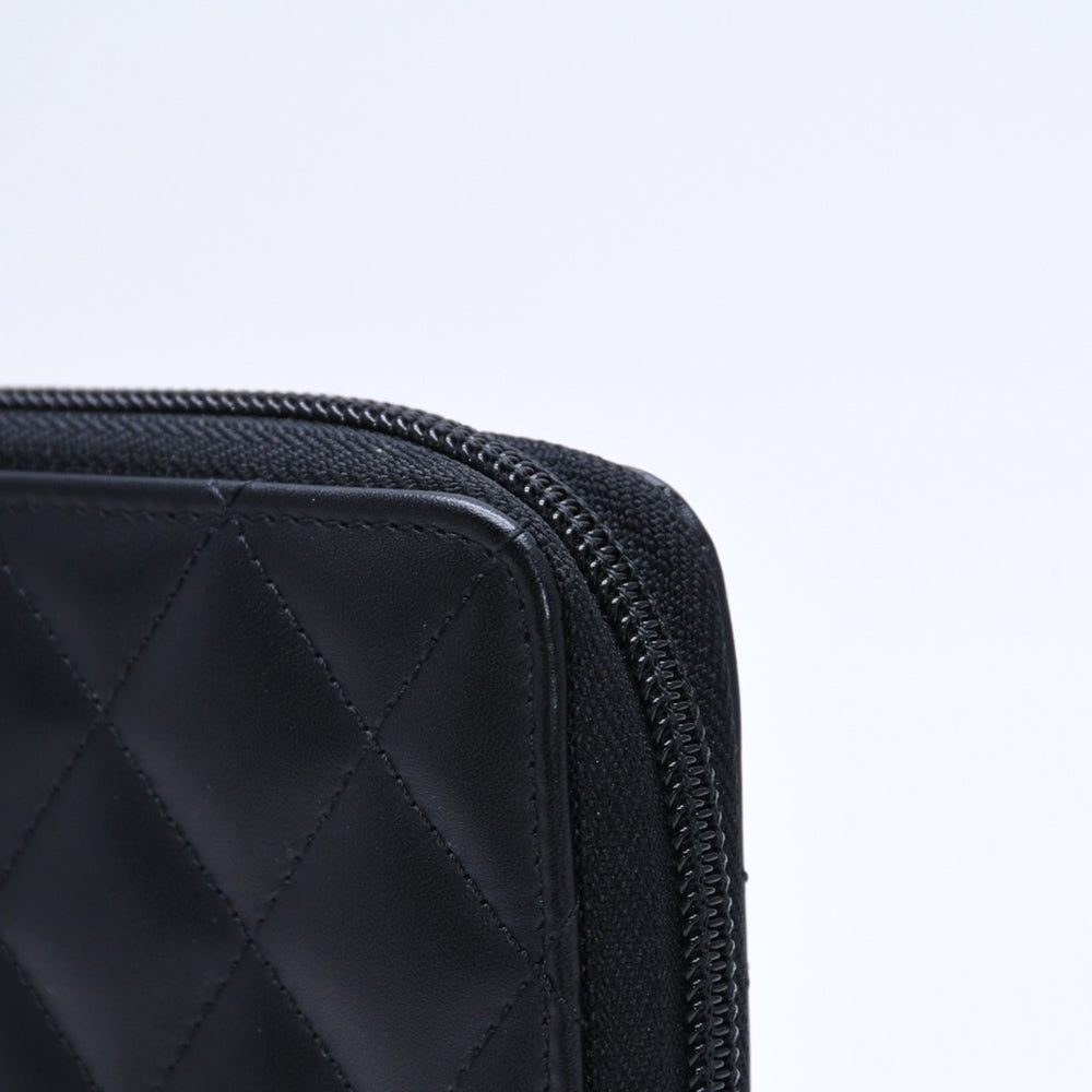 Like new CHANEL Cambon Line Round Zip Wallet Long Wallet A50078 19th Calfskin Black Silver Hardware Used 4a005664